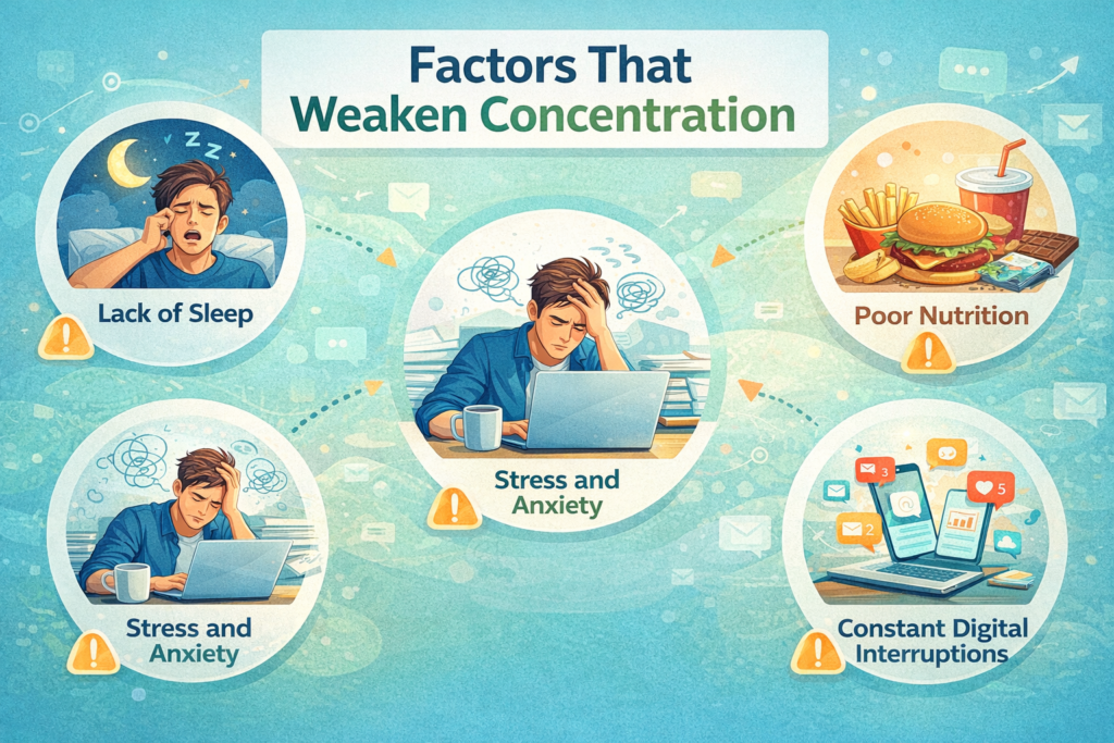 Factors that weaken concentration.