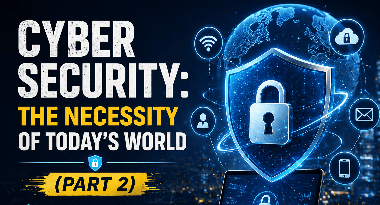 Cyber Security: The Necessity of Today’s World Part 2 with digital shield, global network, and data protection concept
