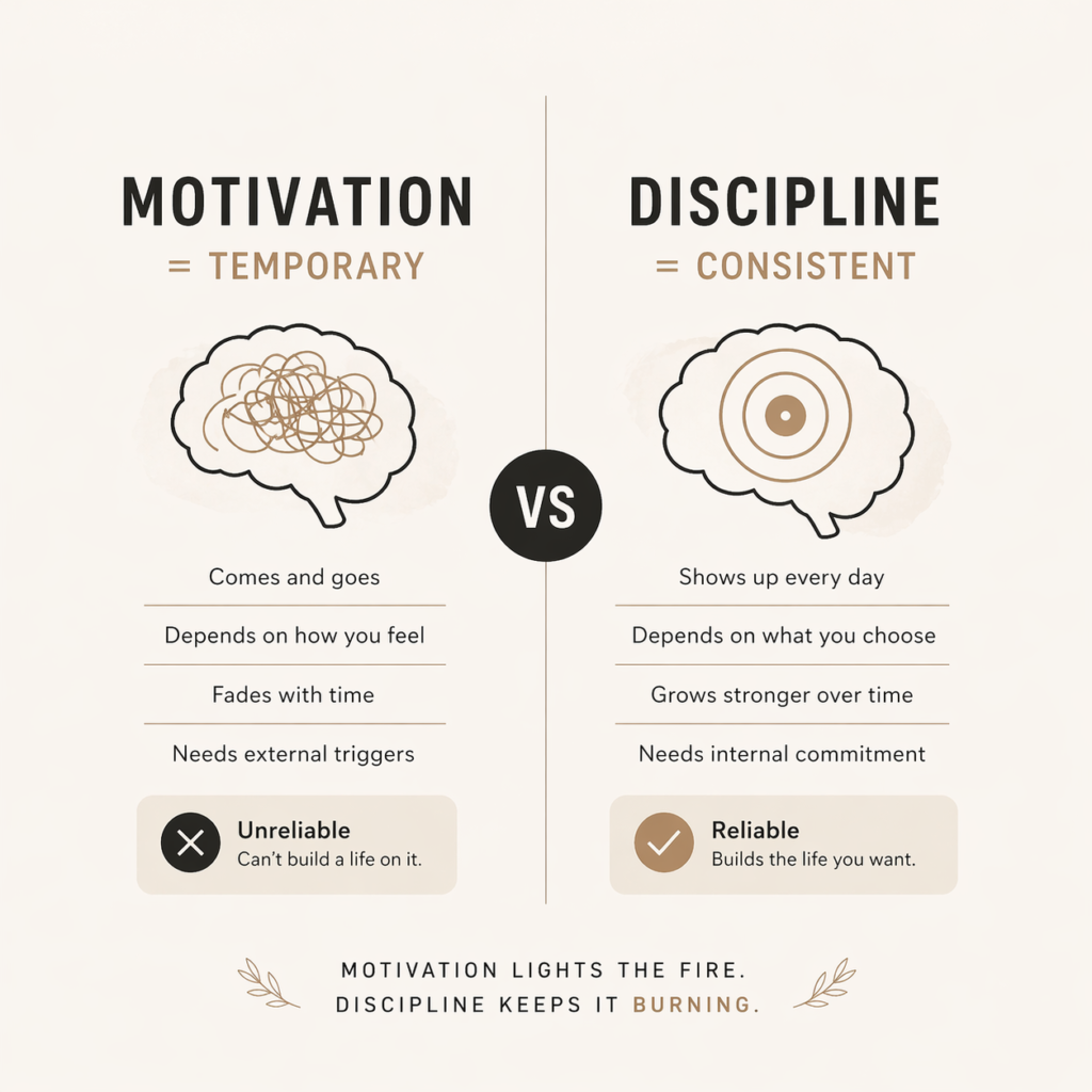 difference between motivation and discipline for long term success