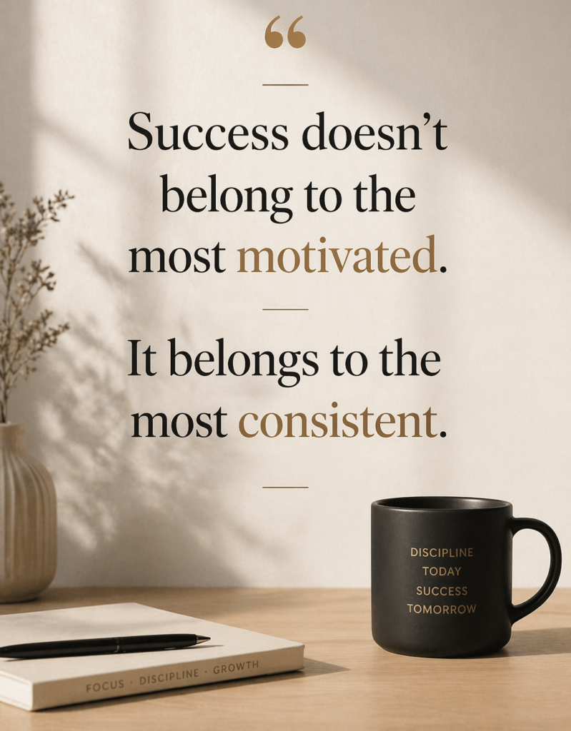 Motivational quote about discipline and consistency over motivation