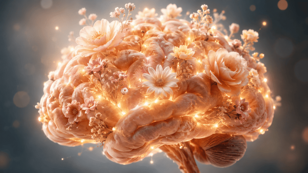 Golden brain with floral elegance How gratitude positively affects the brain and mental wellbeing