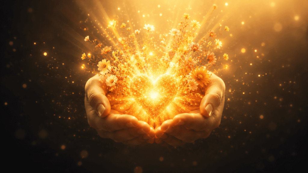 Golden heart of light and blooms Gratitude - the simple habit that transforms your entire life