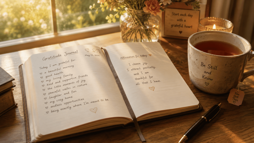Gratitude and positivity on a sunny morning Daily gratitude journal practice for a happier life