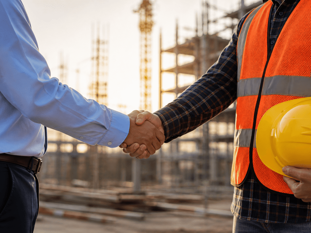 Employer appreciating worker with handshake representing respect and recognition on Labour Day