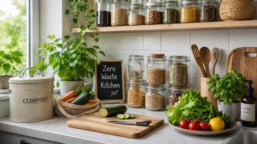 Zero-waste kitchen setup for mindful green living.